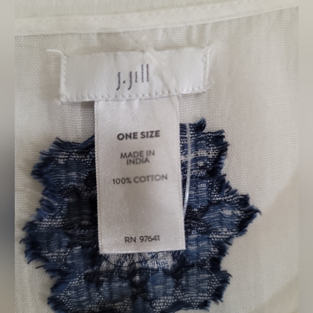 J. Jill Ocean Breeze Jacquard Embroidered Poncho Top One Size Open Sides Tassels - Picture 5 of 6